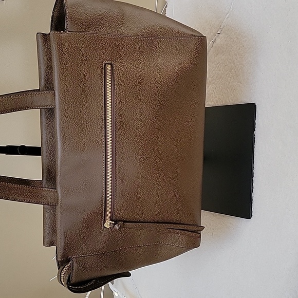 EUC Henri Bendel Olive Brown Croc Embossed & Pebbled Leather Large Satchel Bag - Picture 3 of 6